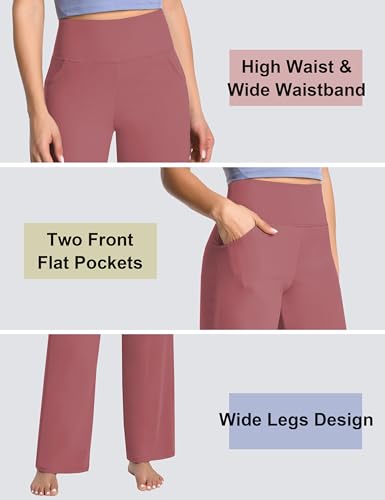 Image of BUBBLELIME Women High Waist Wide Legs Yoga Pants Loose Sweatpants Pockets | 29 inch /31 inch /33 inch /35 inch /37 inchInseam,2 Styles / Dress /Basic,Lounge,Comfy,Stretch Casual Work