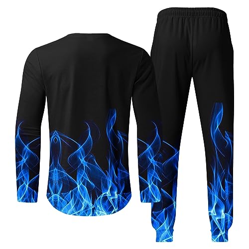 Muscularfit Men's Casual Tracksuit Long Sleeve Running Jogging Sweatsuit Causal Long Sleeve 3D Flame Print Sweatsuit 2 Piece3