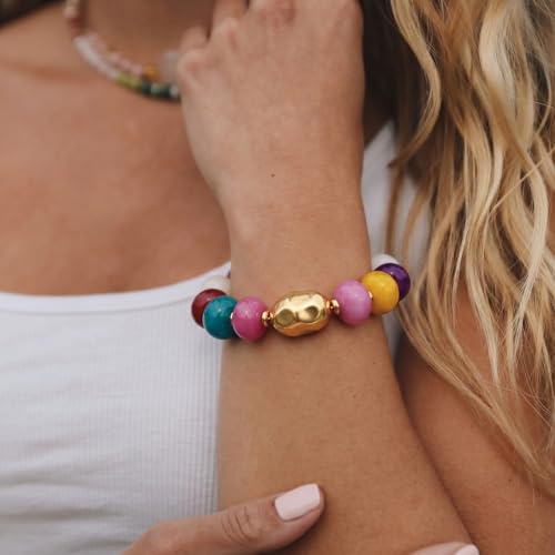 ENSKEFEN Colorful Chunky Beaded Bracelets for Women Trendy Big Resin Beads Stretch Bracelet Multicolor Statement Bracelets Boho Summer Beach Rainbow Bracelet Jewelry by ENSKEFEN - Used condition - Image 2