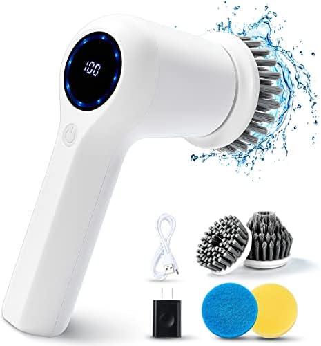 Electric Spin Scrubber - TZXTW Electric Cleaning Brush, Power Shower scrubbers Portable Handheld Scrub with 4 Replaceable Heads for Bathroom Car Tile Floor Bathtub