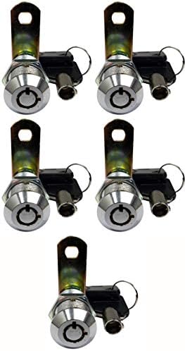 Admiral Locks 1-1/4” Tubular Cam Lock, Keyed Alike Removable Key RV Compartment Storage Lock Cabinet Locks (1-1/4 Inch 90°, Chrome Pack of 5)