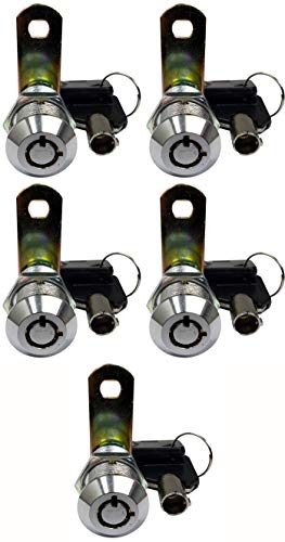 Admiral Locks 1-1/4â€ Tubular Cam Lock, Keyed Alike Removable Key RV Compartment Storage Lock Cabinet Locks (1-1/4 Inch 90Â°, Chrome Pack of 5)