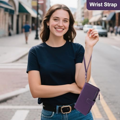 Harryshell 2 in 1 for iPhone 17 6.3 inch Wallet Case Magnetic Compatible with Magsafe RFID Blocking Card Holder Detachable Phone Cover Zipper Purse Kickstand Wrist Strap Men Women Purple by Harryshell - Used condition - Image 7