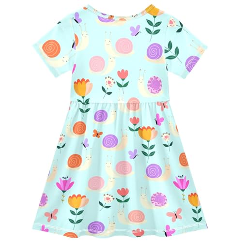 Cartoon Snail Flowers Butterfly Girls Summer Dress Toddler Girl Skater Dresses Short Sleeve Dress for Kids,2T2