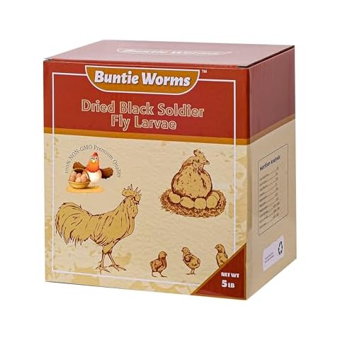 BUNTIE WORMS Dried Black Soldier Fly Larvae 5LB, High Protein Chicken Feed, 100% Natural Non-GMO – Treat for Chicken More Calcium Than Mealworms, Food for Laying Hen, Ducks, Wild Birds Cover