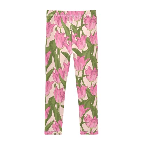 Girls Basic Leggings Baby Girls Pants Tulips Flowers Soft Footless Stretchy Tights Pants 4-10Y2