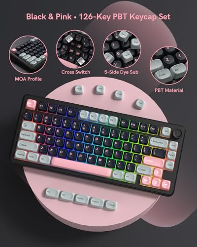Image of Dye Sublimation PBT Keycap for Mechanical Keyboard, MOA Profile, 126 Keys, Custom Keyboard Keycaps Set, Compatible with MX Cherry Switches and ANSI, 60% /75% /96% /104% Layout, Black & Pink