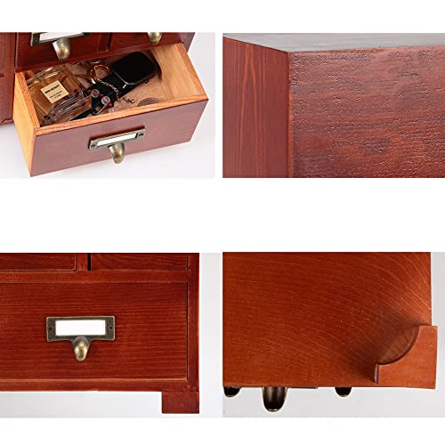 Packgilo Vintage Medicine Cabinet Wood Chinese Apothecary Cabinet With Drawers & Labels Rustic Library Card Catalog Cabinet Desktop Medicine Cabinet Organizer Herbal、Tea Bag、Jewelry Storage(Brown) #TOP5