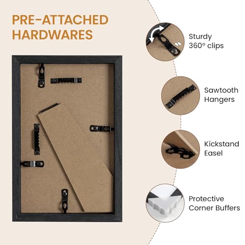 Image of 5x8 Picture Frame,Solid Oak Wood 5 inchx8 inch Photo Frame, Black Color Tempered Real Glass 5 by 8 Wooden Frames with No Mat,8x5 Picture Frames for Wall or Tabletop Display