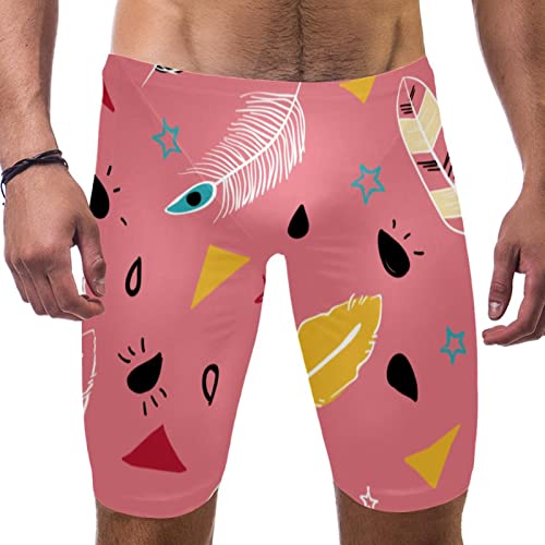 Trajes de baño de natación para hombres con estampado hippie de plumas rosa calzoncillos