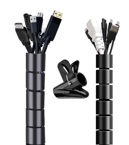 BuxiuGK Spirale Avvolgi Cavo Flessibile,Guaina Spiralata per Cavi 28mm x 2m con Inseritore,per TV Wire Computer Cable su casa o Ufficio -Nero