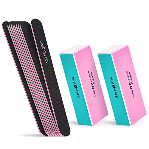 Nail File and Buffer Set,Nail Care Tools,2pcs 4 Way Nail Buffing Block Polishing Shine Nail,&10pcs Double Sided 100/180 Grit Nail File Emery Board Filer Black Manicure Tools