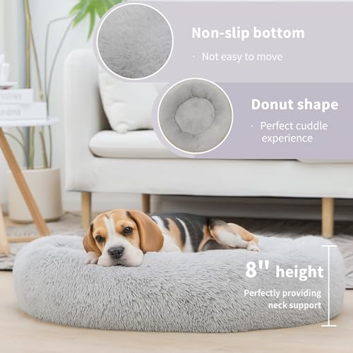 Image of RvPaws Donut Dog Bed, Dog Bed Round, Cat Bed, Cushion Washable Round Bed for Small Dogs, Cat, Indoor (Light Grey, 20 Inch, Small)