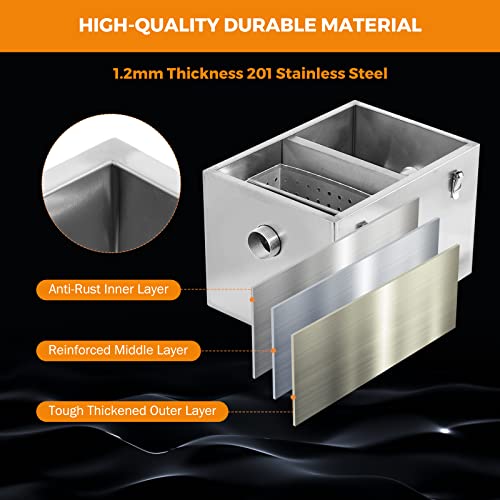 Beamnova 8Lbs Commercial Grease Trap Stainless Steel Interceptor For Restaurant Side Inlet #TOP3