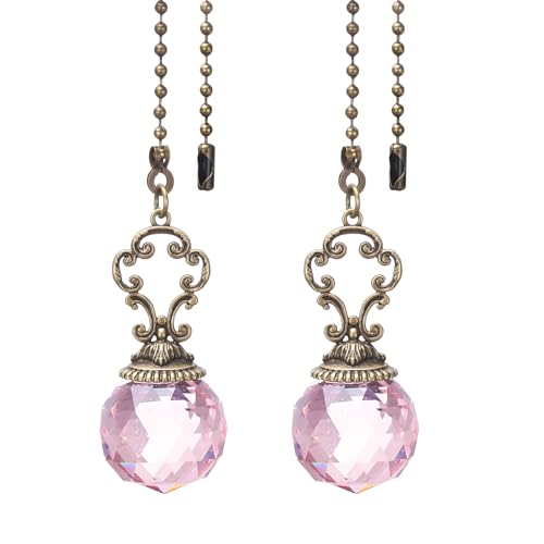 PATIKIL Ceiling Fan Pull Chain, 2 Pack 12" Decorative Crystal Pendant Chain Extender Charm Extension Pull String for Ceiling Fans Light Lamp, Pink