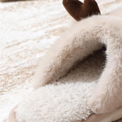 Womens Cute Reindeer Antlers House Slippers Funny Christmas Deer Horn Ear Indoor Home Shoes Plush Fuzzy Warm Bedroom Slippers Matching Family Winter Fall Shoes4