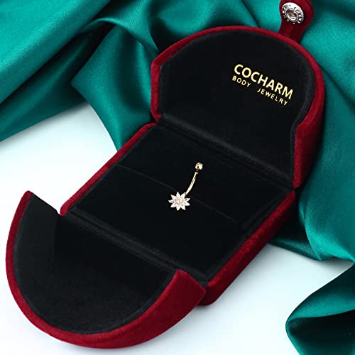 Cocharm 14K Solid Gold Belly Button Rings Gold 14K Real Gold Flower Belly Rings Yellow Gold Petal Navel Rings For Women 14K Gold Cute Belly Piercing Jewelry #TOP6