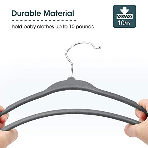 Minnebaby Velvet Baby Hangers 30 Pack, Ultra Thin No Slip Nursery Clothes Hangers With 6 Pcs Cute Clothing Dividers For Baby Boys & Girls Closet Organizer, Dark Grey Kids Hangers #TOP3