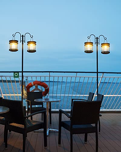 Solar Outdoor Floor Lamp With 2 Hanging Lanterns Jackyled Solar Landscape Floor Lamp With Shepherd Hook Pole 61'' Tall, Ip65 Waterproof Metal Solar Outdoor Lights For Garden Patio Porch Deck Yard Path #TOP4