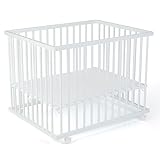 Laufgitter Baby Leon, 75x95 cm, 3-fach höhenverstellbar, schadstoffrei in Holz Weiß I Mobiler Laufstall faltbar mit gepolstertem Boden I Lawalu Absperrgitter Baby, Stubenwagen mit Rollen
