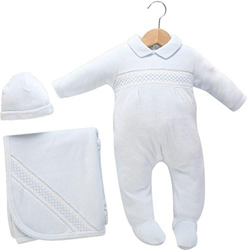 Cream Bebe Complete Baby Layette Set Smocked Design - Footie, Hat and Blanket