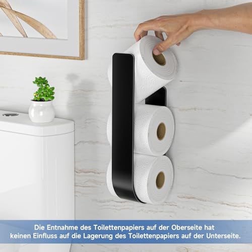 Toilettenpapier Aufbewahrung Schwarz, Selbstklebender Klopapier Aufbewahrung, Toilettenpapierhalter Ohne Bohren, Klorollenaufbewahrung Für 3 Rollen, Ersatzrollenhalter Toilettenpapier