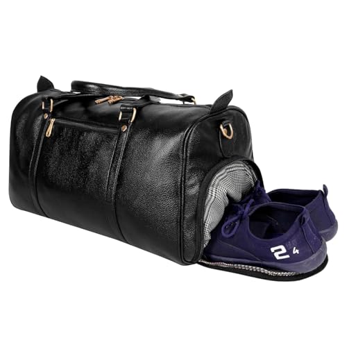 Image of RICHSIGN Leather Accessories 24 litres Duffle Bags for Men Travel (Weight-1 KG /1000 GR)(Dimension = H- 12 x L- 20 x W- 8 Inch) (U Black)