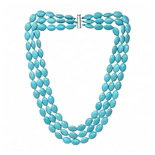 TreasureBay Collier à trois rangées Collier de perles en turquoise - Présenté dans une jolie boîte cadeau