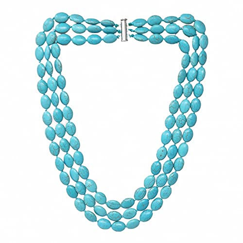 Collier de perles turquoise 3 rangs fini les décolletés ternes bijou fait main