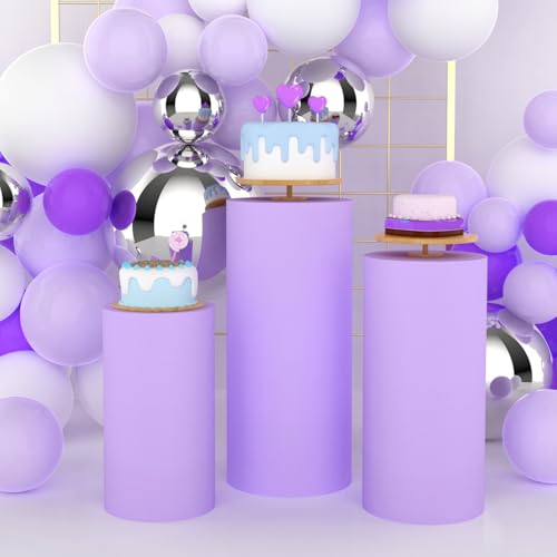 Babenest 3pcs Cylinder Pedestal Covers for Birthday Party Decor, Purple