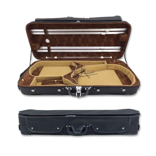 yinfente Oblong Wooden Double Full Size Violin Case Viola Case For 15-16.5inch With Adjustable Backstrap Four Bow Holders Thinck Padding