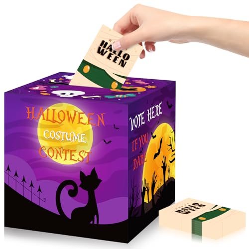 51 Pcs Party Supplies, Halloween Costume Contest Ballot Box with 50 Voting Cards for Party Decor