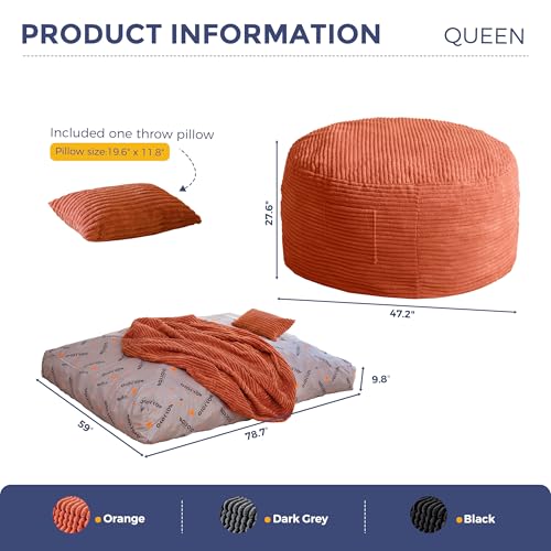 Image of MAXYOYO Giant Bean Bag Chair Bed with Pillow, Convertible Beanbag Sofa to Floor Bed, Lazy Chair Couch with Removable Cover, High-Density Shredded Foam Filling, Cozy Lounge for Bedroom Living Room