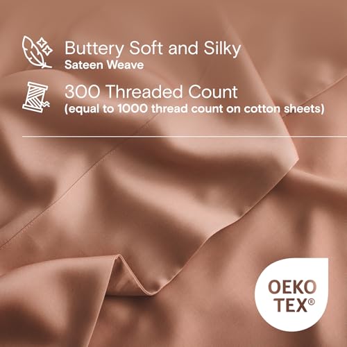 Sijo AiryWeight Tencel Sheet Set, 100% Lyocell Derived from Eucalyptus, Buttery Soft, Architectural Digest 2022 Best Cooling Sheets Winner - 3pc - 2 Pillowcases 1 Fitted (Clay, Queen)