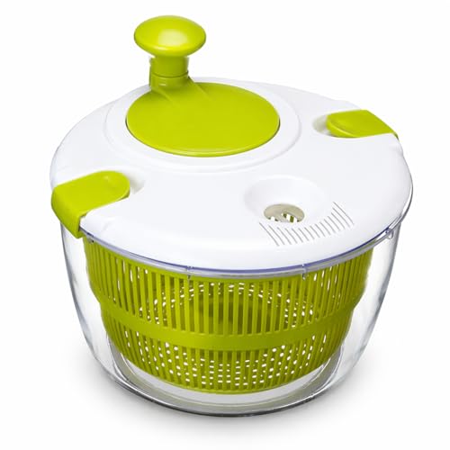 Manual Vegetable Dryer 5L Large Rotating Handle | Professional Salad Dryer with Clear Bowl and Inner Basket | Quickly Dry Lettuce Herbs Fruits Practical Kitchen Tool