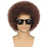 G&T Wig Afro Wig for Men 70s 80s Short Curly Brown Rocker Party Disco for Halloween Costume Cosplay Synthetic Funny Wigs(Dark Brown)