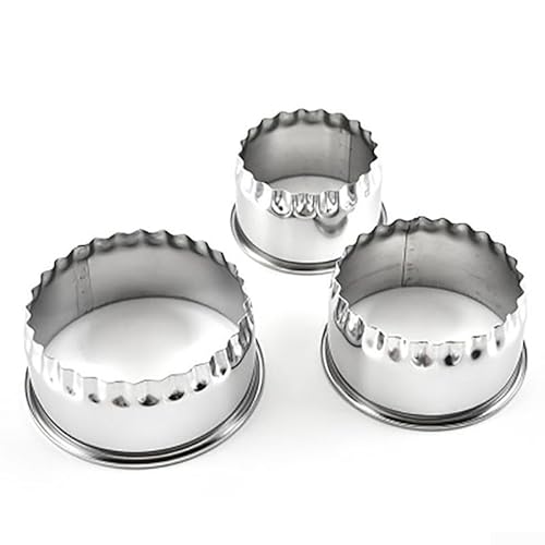 3 Pieces Stainless Steel Crinkle Edge Pastry Cookie and Scone Cutters, Round Dumpling Wrapper Moulds for Baking Mince Pies, Biscuits and Tarts in Home Kitchen, Silver