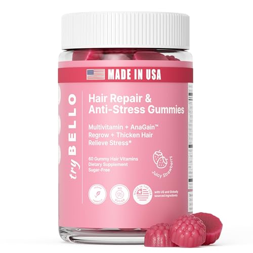 Anti-Stress & Hair Growth Gummies for Women | Sugar-Free, Vegan Hair Supplements | Gluten-Free, Soy-Free, Dairy-Free Gummy Vitamins for Thicker, Healthier Hair | 30 Servings