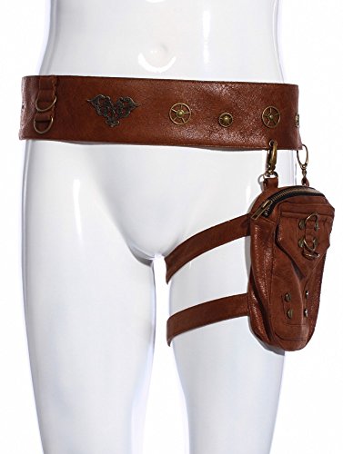 RQ-BL Steampunk - Cinturón de piel sintética para hombre y mujer, color marrón Cover