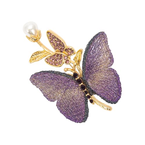 Elegant Fabric Butterfly Brooches Pin, Rhinestone Brooch Lapel Pins for Wedding Christmas Birthday Jewelry Gift (Purple)