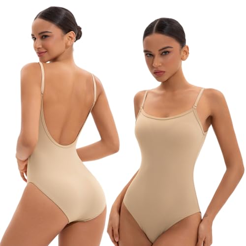 Sanstrong Ballettanzug für Damen, verstellbarer Riemen, Gymnastikanzug, Tanzunterwäsche, Bodysuit, Erwachsene, Mädchen, Fitnessstudio, Tanz, Ballett, Unterwäsche, Tanzkleidung, Gymnastikanzug, nude, S