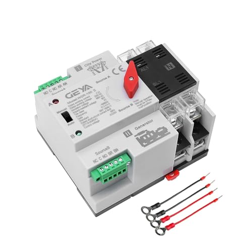 GEYA Minuscolo Interruttore di trasferimento automatico Selettori elettrici Doppio interruttore di alimentazione 2Poli 63A 220V 50/60Hz Da rete a generatore AC (Nero)