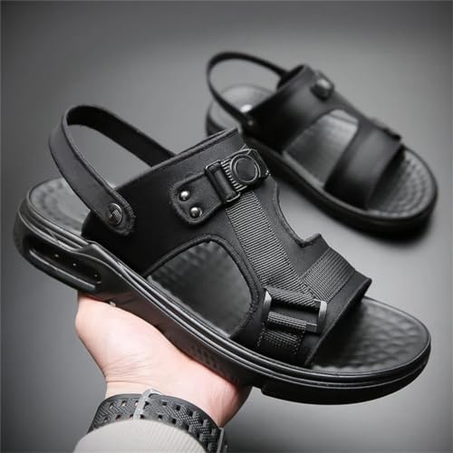Black Leather Shoes Men's Beach Shoes Casual Shoes Thick Bottom Non-Slip Slippers2