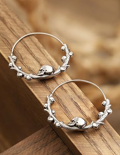 HAQUIL Gothic Punk Biker Skull on Tree Brance Hoop Earrings, Goth Jewelry Gift for Men and Women3