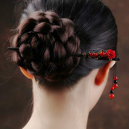 2 PACK Japanese Chinese Hair Stick Retro Wooden Hairpin,Flower Hair Chopsticks Handmade Wooden Hair Stick Classic Hair Chopstick Hair Pins for Long Hair