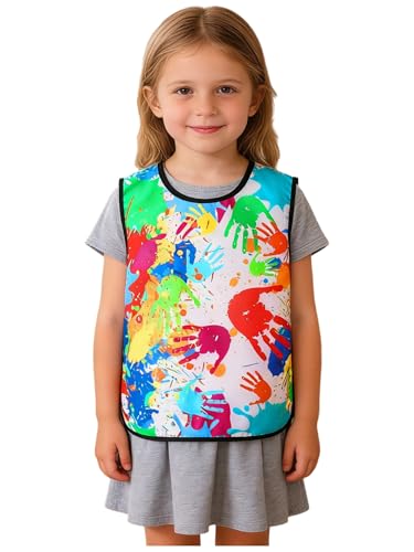 Jydiazi Delantal para niños de 2 a 12 años, resistente al agua, sin mangas, para pintura, manualidades, hornear, delantal infantil, multicolor, S