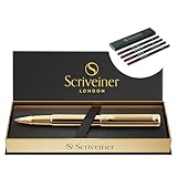 Scriveiner Gold Rollerball Pen - Stunning Luxury Pen, Real Gold Plating bundle with Rollerball Refill Black Fine - 4 Refills in one box