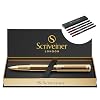 Scriveiner Gold Rollerball Bundle - Stunning Luxury Pen with Real Gold Plating, 4 Blue Rollerball Refills Medium Point