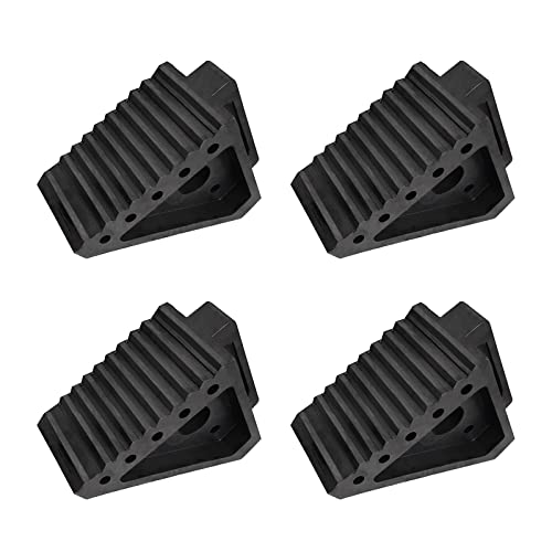 Hoxwell 4 Packs Durable Solid Rubber Wheel Chocks, Heavy Duty Premium Tire Chock For Rv, Cars, Travel Trailers, Truck And Atv (Black,4 Pcs) 8" X 4" X 6" #TOP25