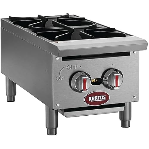 Kratos Commercial Countertop Gas Range - 2 Burners, 50,000 Total BTU, Field Convertible to Liquid Propane, 12" W (29Y-070)